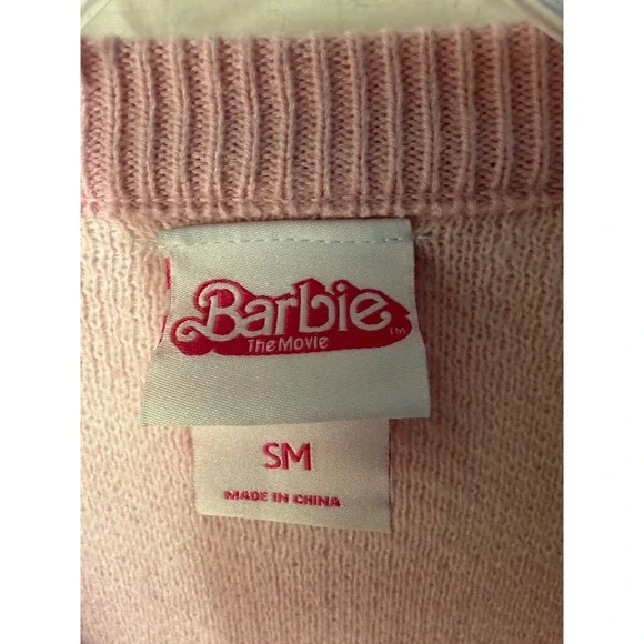 Barbie The Movie Pink Cardigan Sweater Size Small Gingham Heart Buttons - Picture 10 of 11
